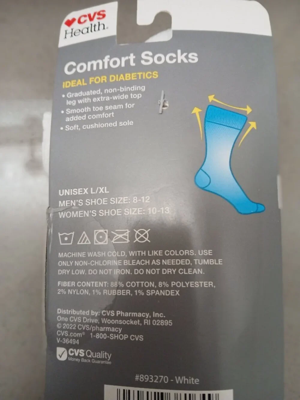 COMFORT 2 PACK WHITE SOCKS SIZE LARGE / X LARGE NWT